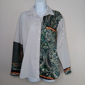 Zara Women Button Down Top Women Small Mixed Medium Striped Chain Blouse Modern